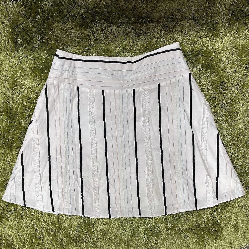 Vintage - White Black & Rainbow Striped Linen Mini Skater Skirt - Size L​​